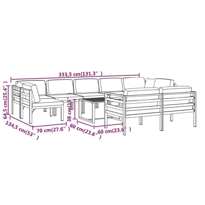 vidaXL 10-tlg. Garten-Lounge-Set mit Kissen Aluminium Anthrazit