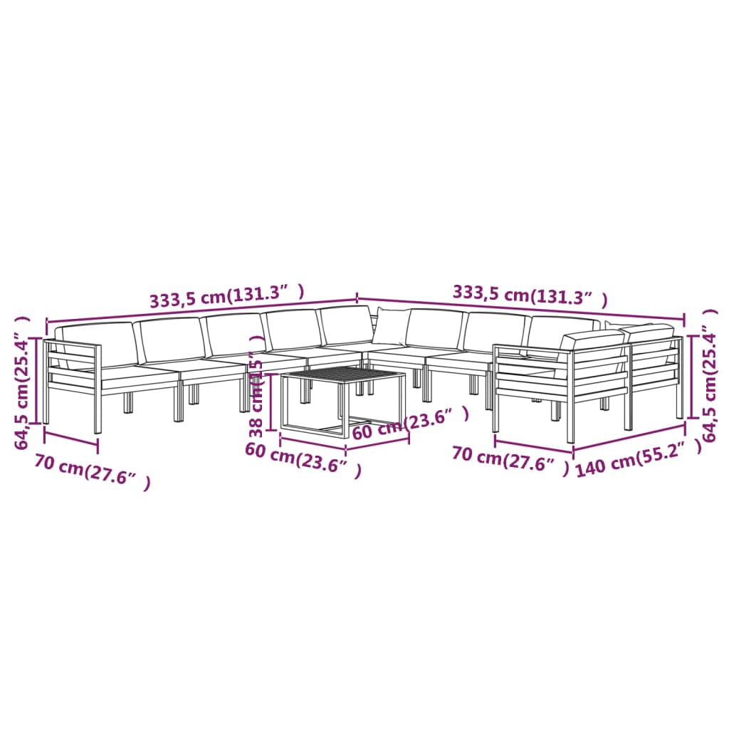 vidaXL 11-tlg. Garten-Lounge-Set mit Kissen Aluminium Anthrazit