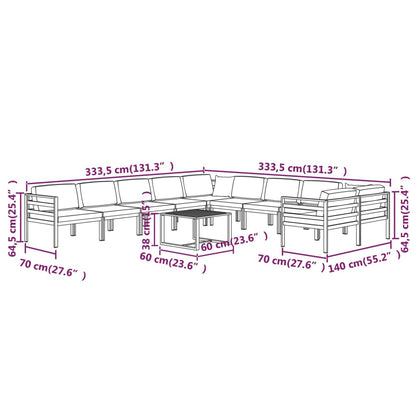 vidaXL 11-tlg. Garten-Lounge-Set mit Kissen Aluminium Anthrazit