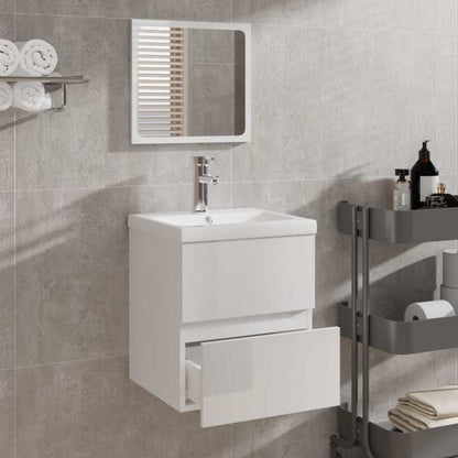 vidaXL Badschrank mit Spiegel Hochglanz-Weiß Holzwerkstoff