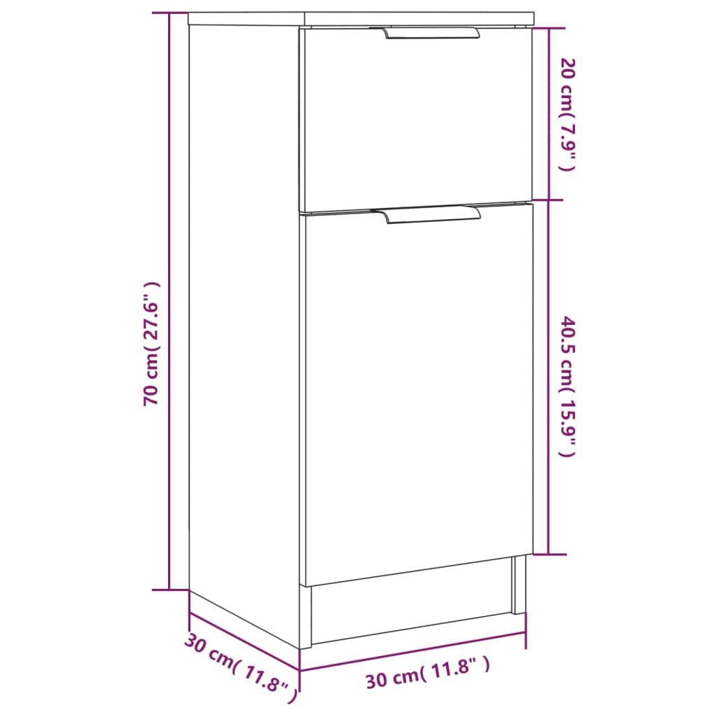 vidaXL Buffets 2 pcs Gris béton 30x30x70 cm Bois d'ingénierie