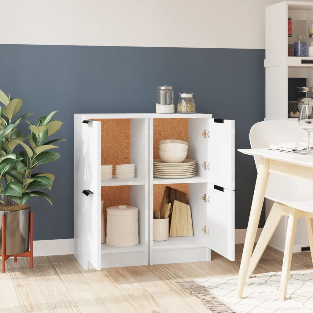 Sideboards 2 Stk. Hochglanz-Weiß 30x30x70 cm Holzwerkstoff