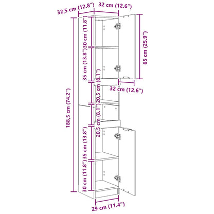 vidaXL Badschrank Hochglanz-Weiß 32x34x188,5 cm Holzwerkstoff
