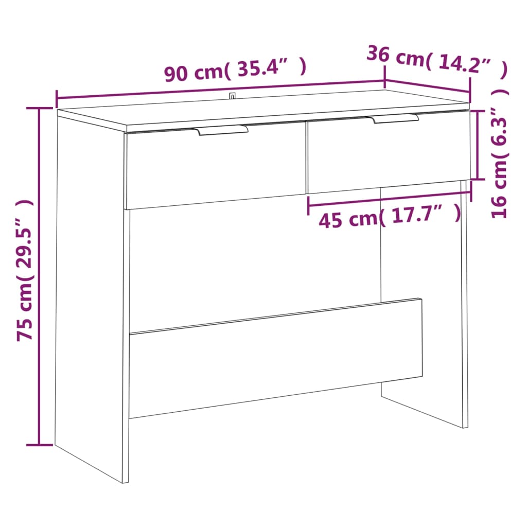 vidaXL Table console Gris béton 90x36x75 cm Bois d'ingénierie