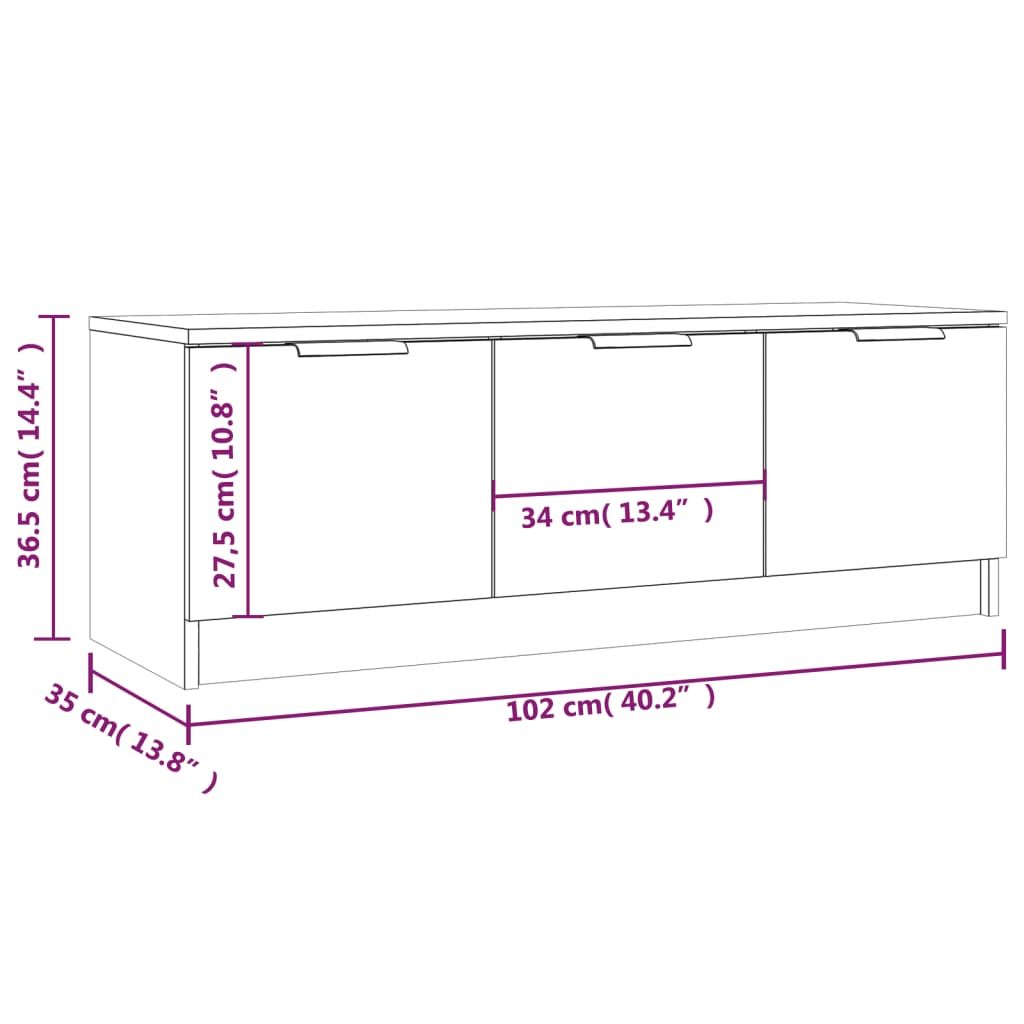 vidaXL Meuble TV chêne Sonoma 102x35x36,5 cm aggloméré