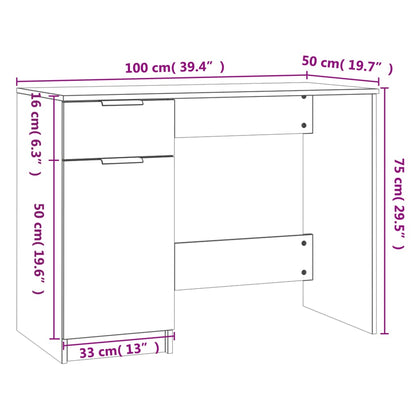 vidaXL Bureau noir 100x50x75 cm Bois d'ingénierie