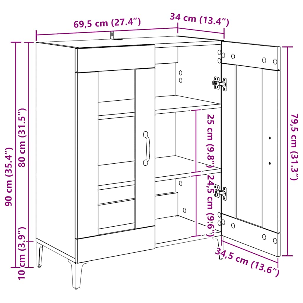 vidaXL Commode Chêne Sonoma 69,5x34x90 cm Bois d'ingénierie