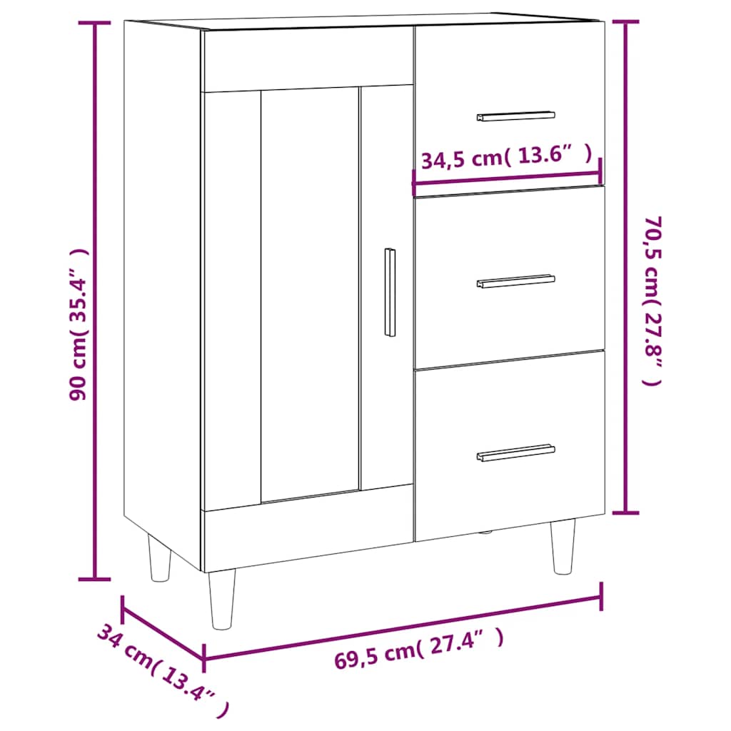 vidaXL Buffet blanc 69,5x34x90 cm en bois d'ingénierie