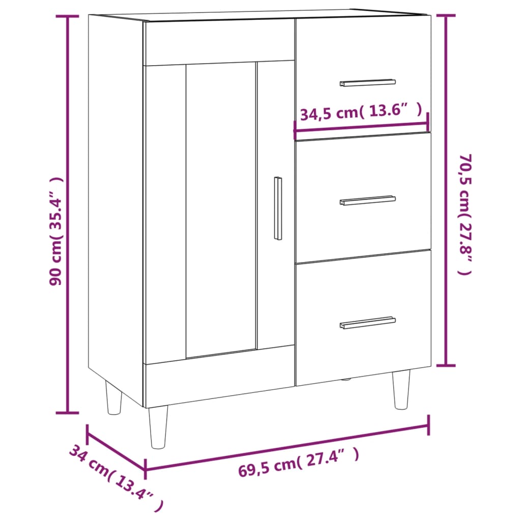vidaXL Commode Chêne Sonoma 69,5x34x90 cm Bois d'ingénierie