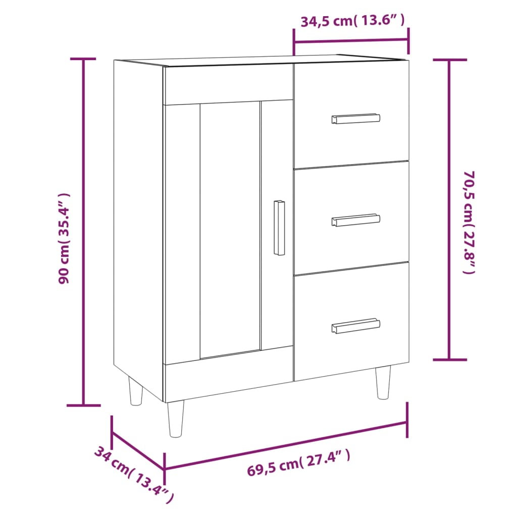 vidaXL Commode Chêne Sonoma 69,5x34x90 cm Bois d'ingénierie