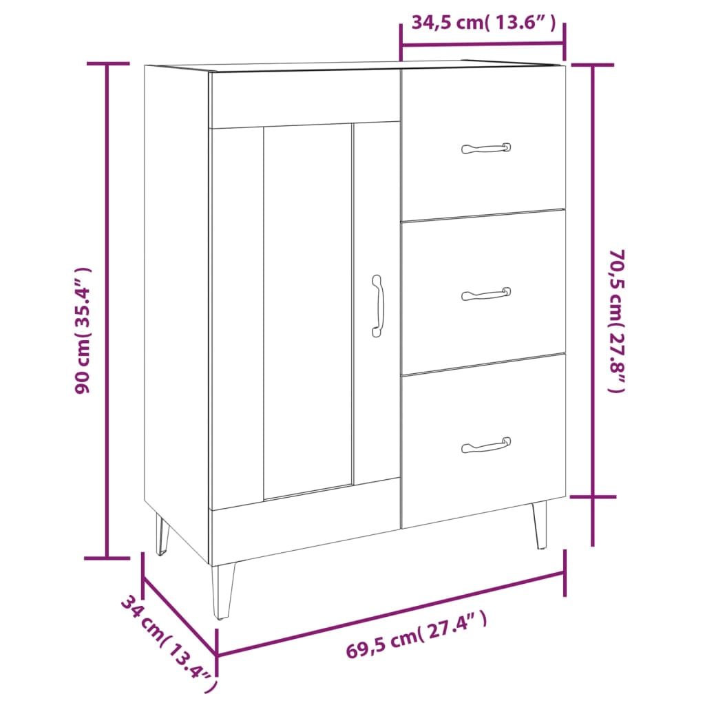 vidaXL Buffet blanc 69,5x34x90 cm en bois d'ingénierie