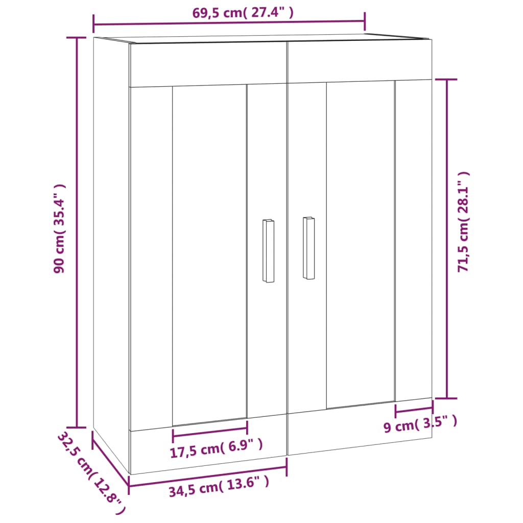 vidaXL Wandschrank Weiß 69,5x32,5x90 cm Holzwerkstoff