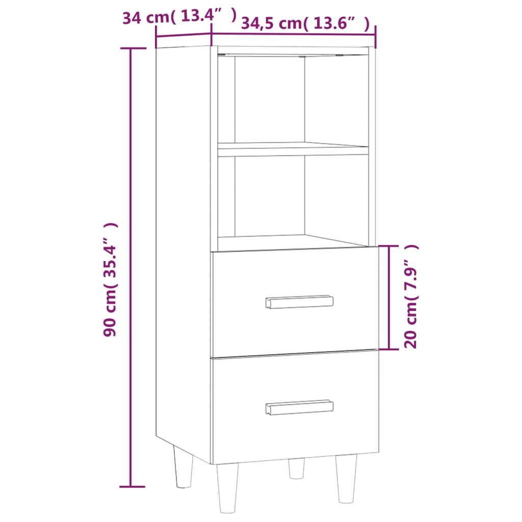 vidaXL Buffet en aggloméré coloris chêne Sonoma 34,5x34x90 cm