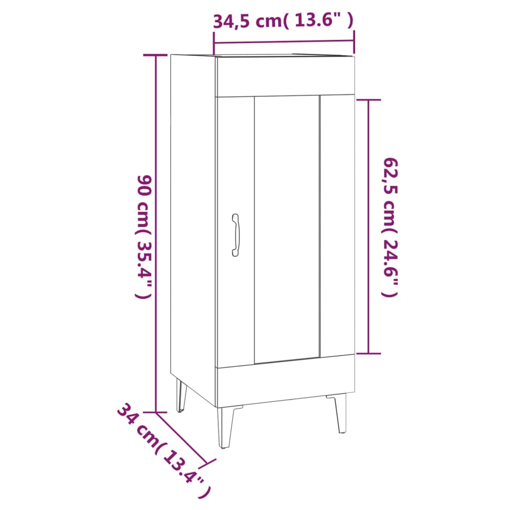 vidaXL Buffet gris béton 34,5x34x90 cm Bois d'ingénierie