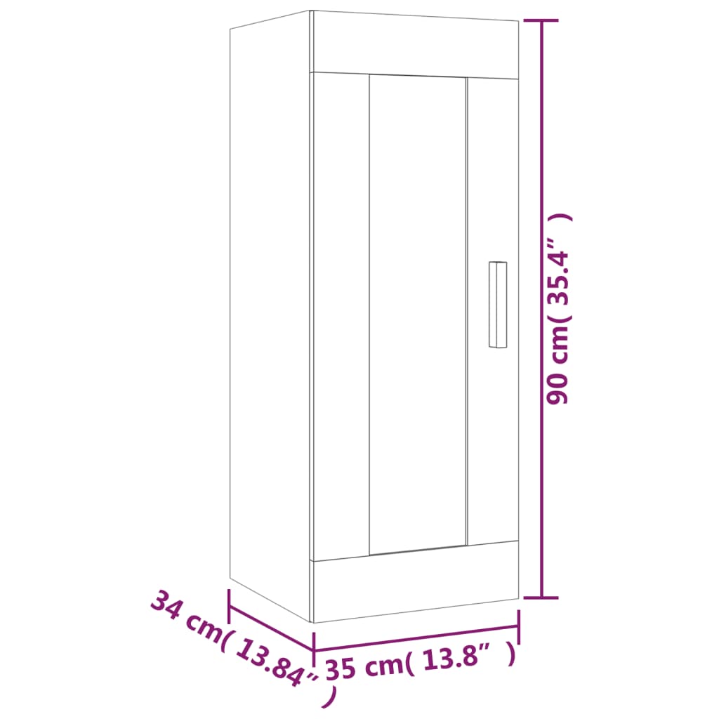 vidaXL Wandschrank Betongrau 35x34x90 cm Holzwerkstoff
