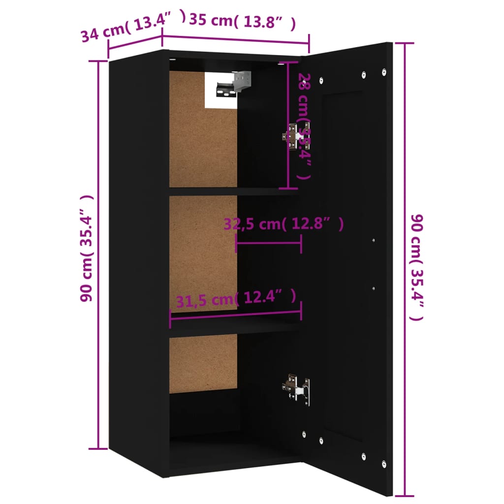 vidaXL Armoire murale noire 35x34x90 cm en bois d'ingénierie