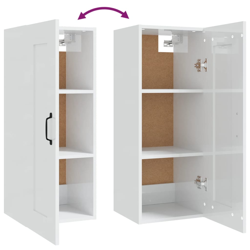 vidaXL Armoire murale blanc brillant 35x34x90 cm Aggloméré