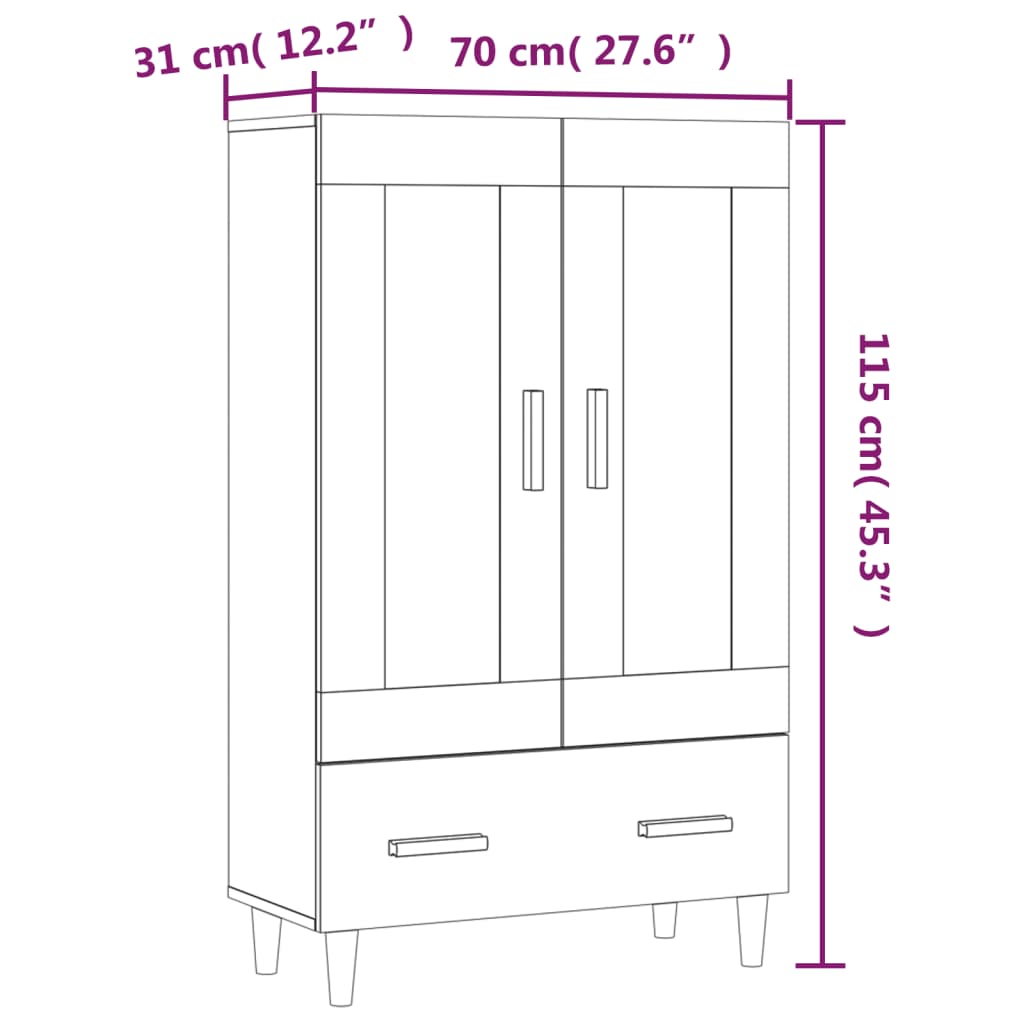 vidaXL Highboard Chêne Sonoma 70x31x115 cm Bois d'ingénierie