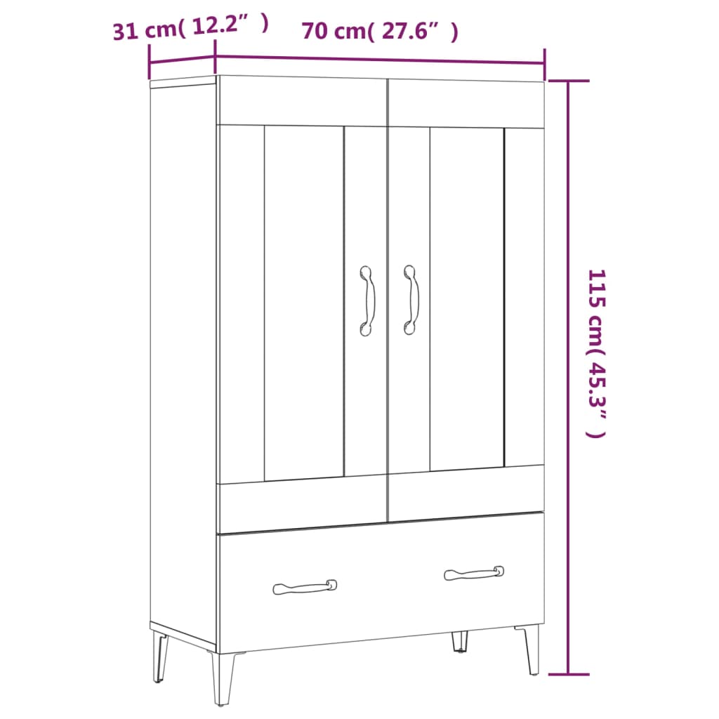 vidaXL Highboard Schwarz 70x31x115 cm Holzwerkstoff