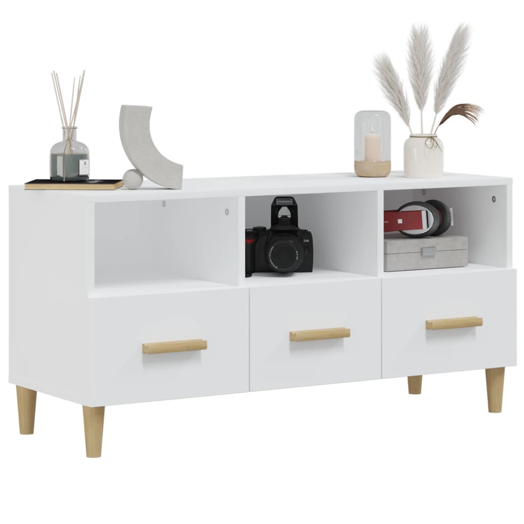 vidaXL Meuble TV blanc 102x36x50 cm en bois d'ingénierie
