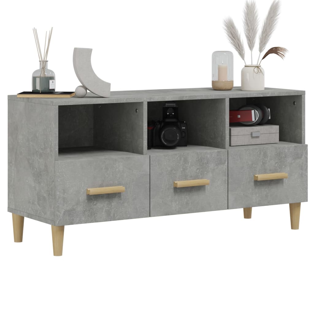 vidaXL Meuble TV gris béton 102x36x50 cm Aggloméré