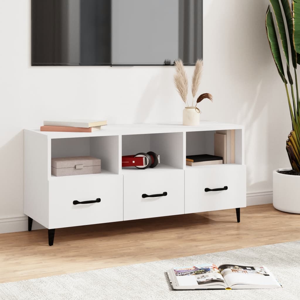 vidaXL Meuble TV blanc 102x35x50 cm en bois d'ingénierie