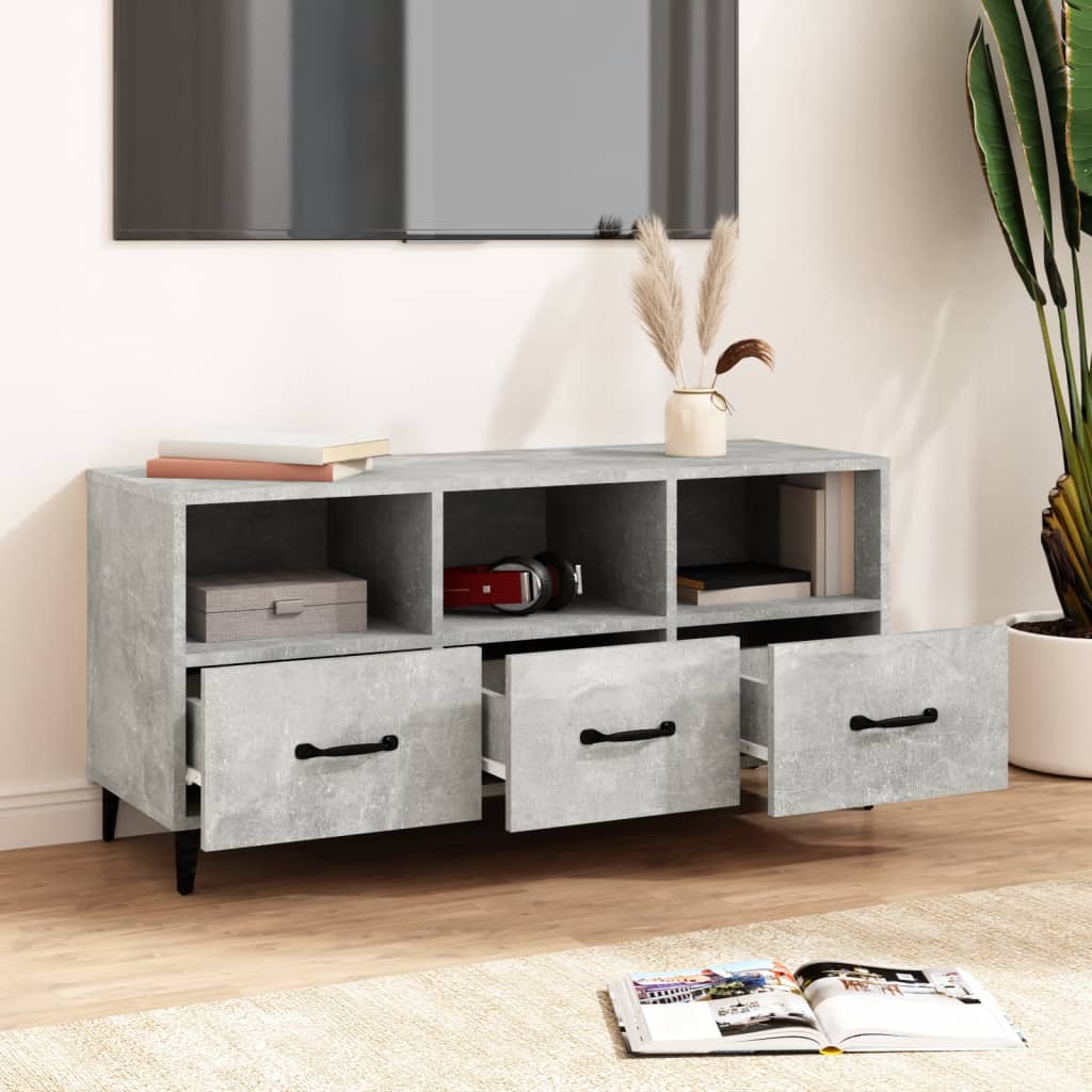 vidaXL Meuble TV gris béton 102x35x50 cm Aggloméré