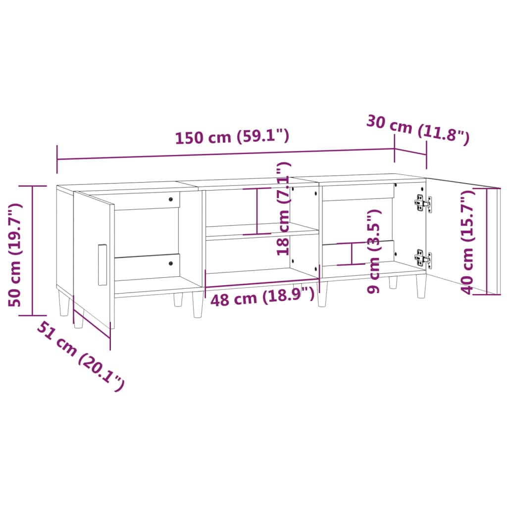 vidaXL TV-Schrank Schwarz 150x30x50 cm Holzwerkstoff