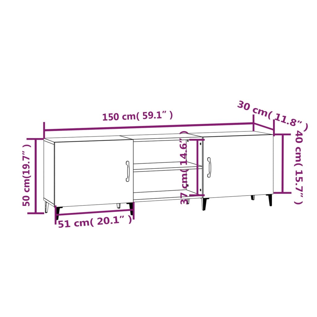 Meuble TV vidaXL noir 150x30x50 cm en bois d'ingénierie