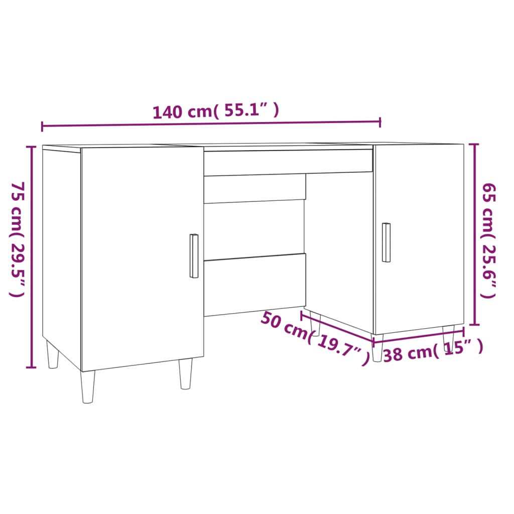 vidaXL Bureau blanc 140x50x75 cm en bois d'ingénierie