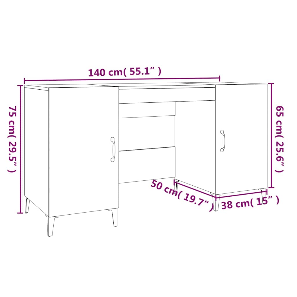 vidaXL Bureau gris béton 140x50x75 cm Aggloméré
