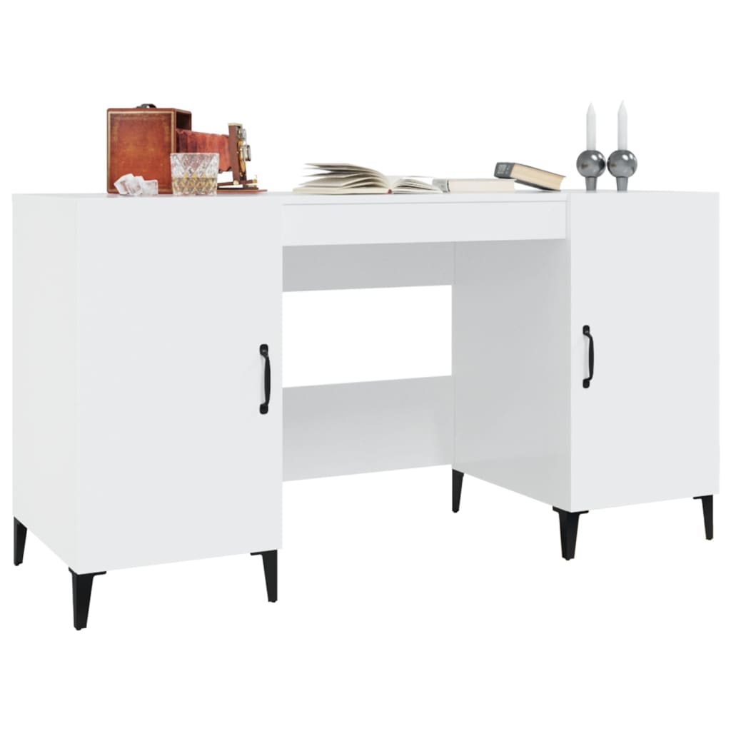 vidaXL Bureau blanc brillant 140x50x75 cm en bois d'ingénierie