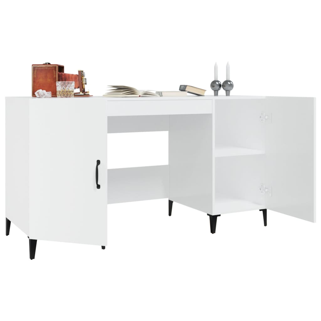 vidaXL Bureau blanc brillant 140x50x75 cm en bois d'ingénierie