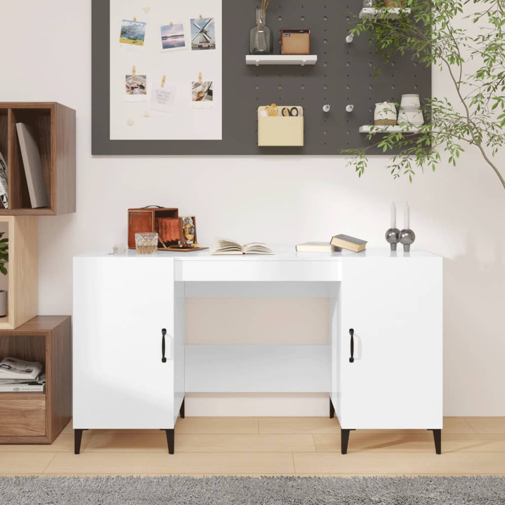 vidaXL Bureau blanc brillant 140x50x75 cm en bois d'ingénierie
