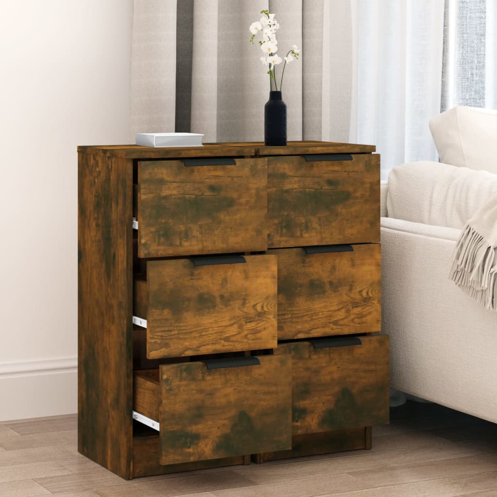 vidaXL Enfilades 2 pcs Chêne fumé 30x30x70 cm Bois d'ingénierie