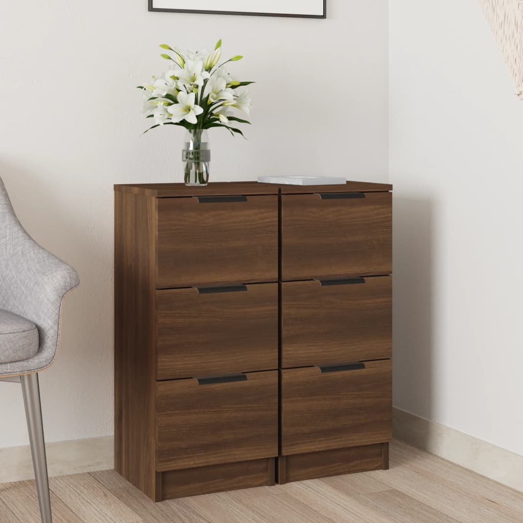 vidaXL Commode 2 pcs Aspect chêne marron 30x30x70 cm Bois d'ingénierie