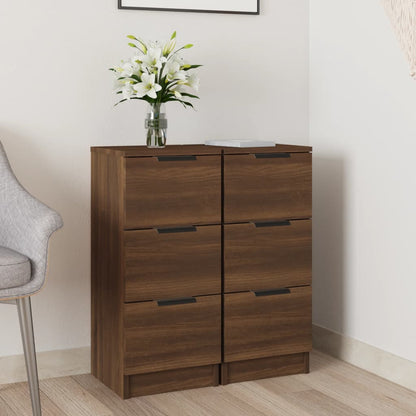 vidaXL Commode 2 pcs Aspect chêne marron 30x30x70 cm Bois d'ingénierie