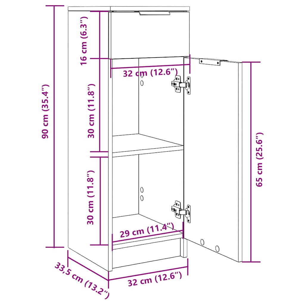 vidaXL Badschrank Räuchereiche 32x34x90 cm Holzwerkstoff