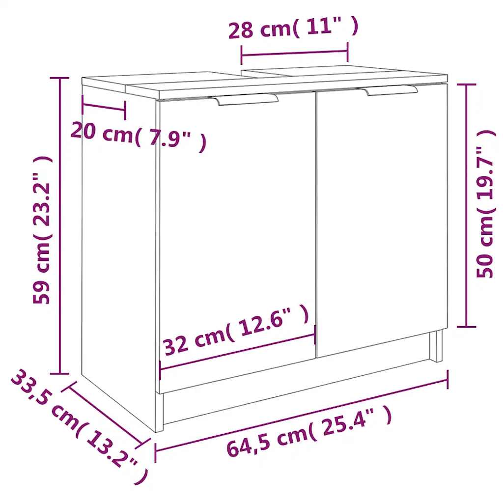 vidaXL Badschrank Grau Sonoma 64,5x33,5x59 cm Holzwerkstoff
