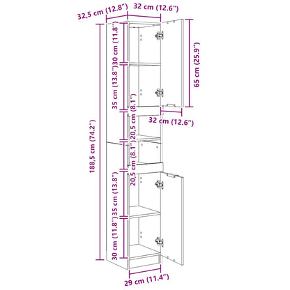 vidaXL Badschrank Räuchereiche 32x34x188,5 cm Holzwerkstoff