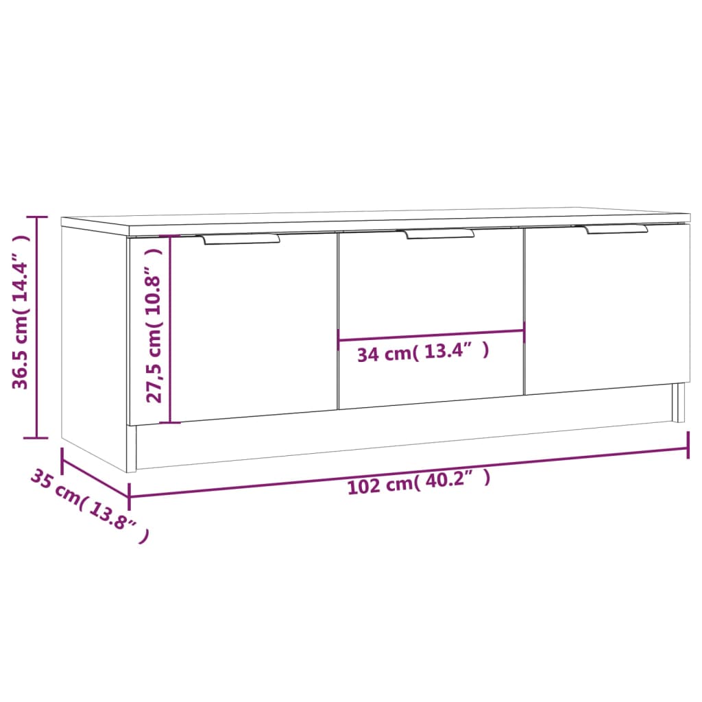 Meuble TV vidaXL chêne fumé 102x35x36,5 cm bois d'ingénierie