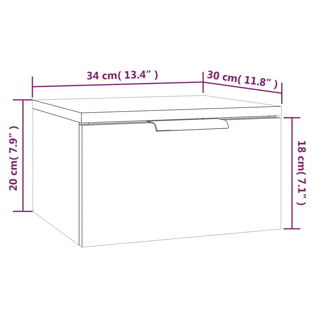 vidaXL Wand-Nachttisch Grau Sonoma 34x30x20 cm