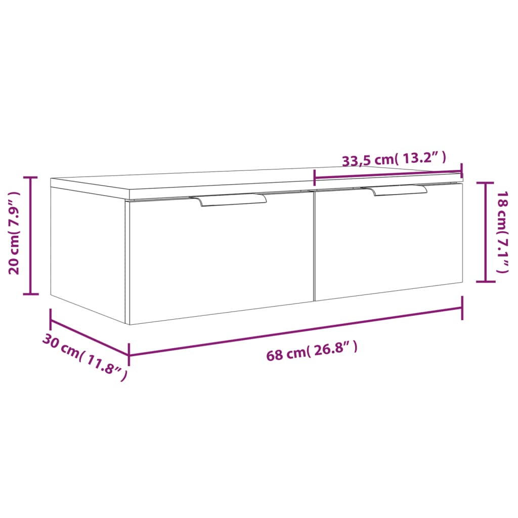 vidaXL Armoire murale gris Sonoma 68x30x20 cm aggloméré