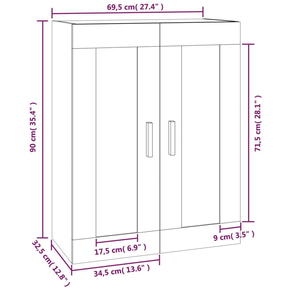 vidaXL Wandschrank Braun Eichen-Optik 69,5x32,5x90 cm Holzwerkstoff