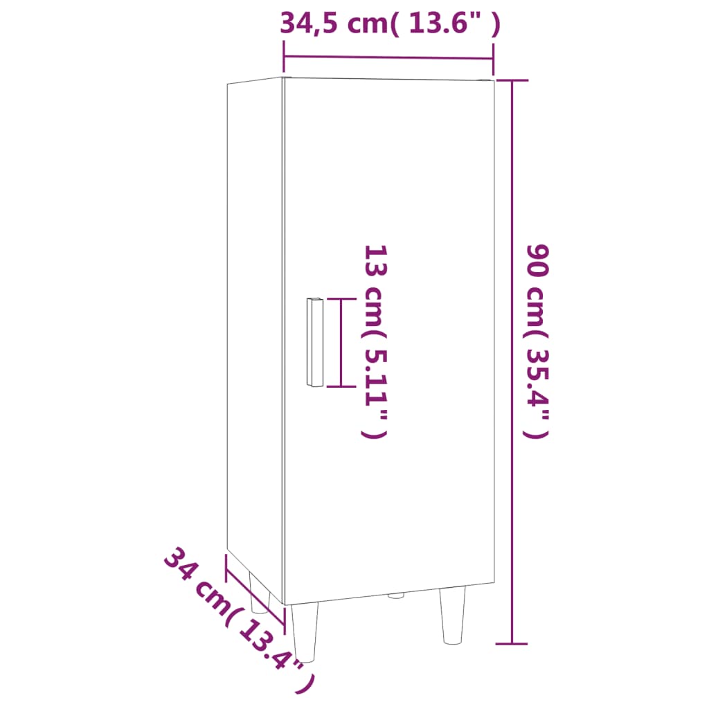 vidaXL Bahut gris Sonoma 34,5x34x90 cm Bois d'ingénierie