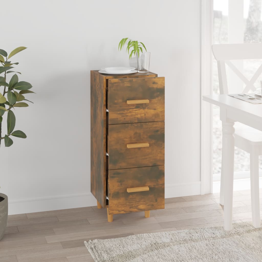 vidaXL Commode Chêne fumé 34,5x34x90 cm Bois d'ingénierie