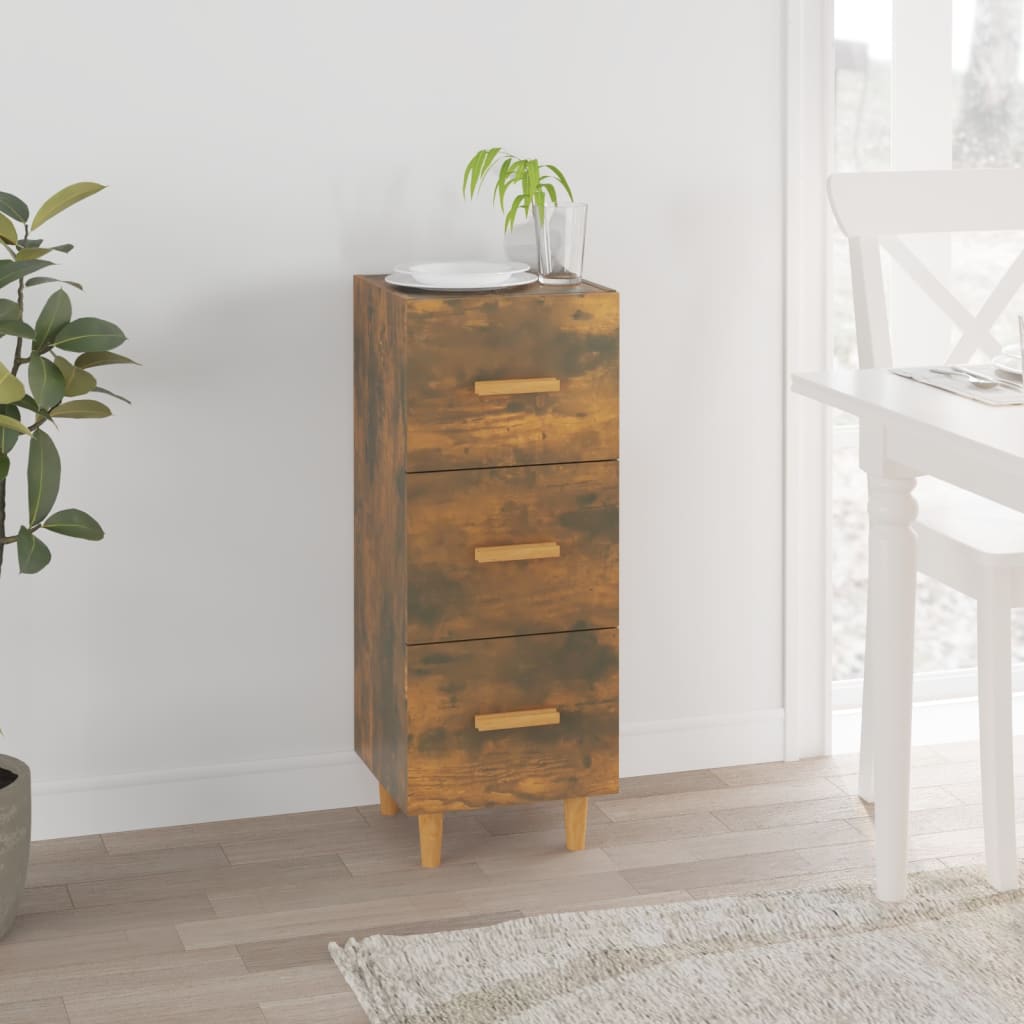 vidaXL Commode Chêne fumé 34,5x34x90 cm Bois d'ingénierie