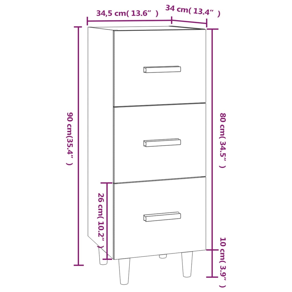vidaXL Sideboard Grau Sonoma 34,5x34x90 cm Holzwerkstoff