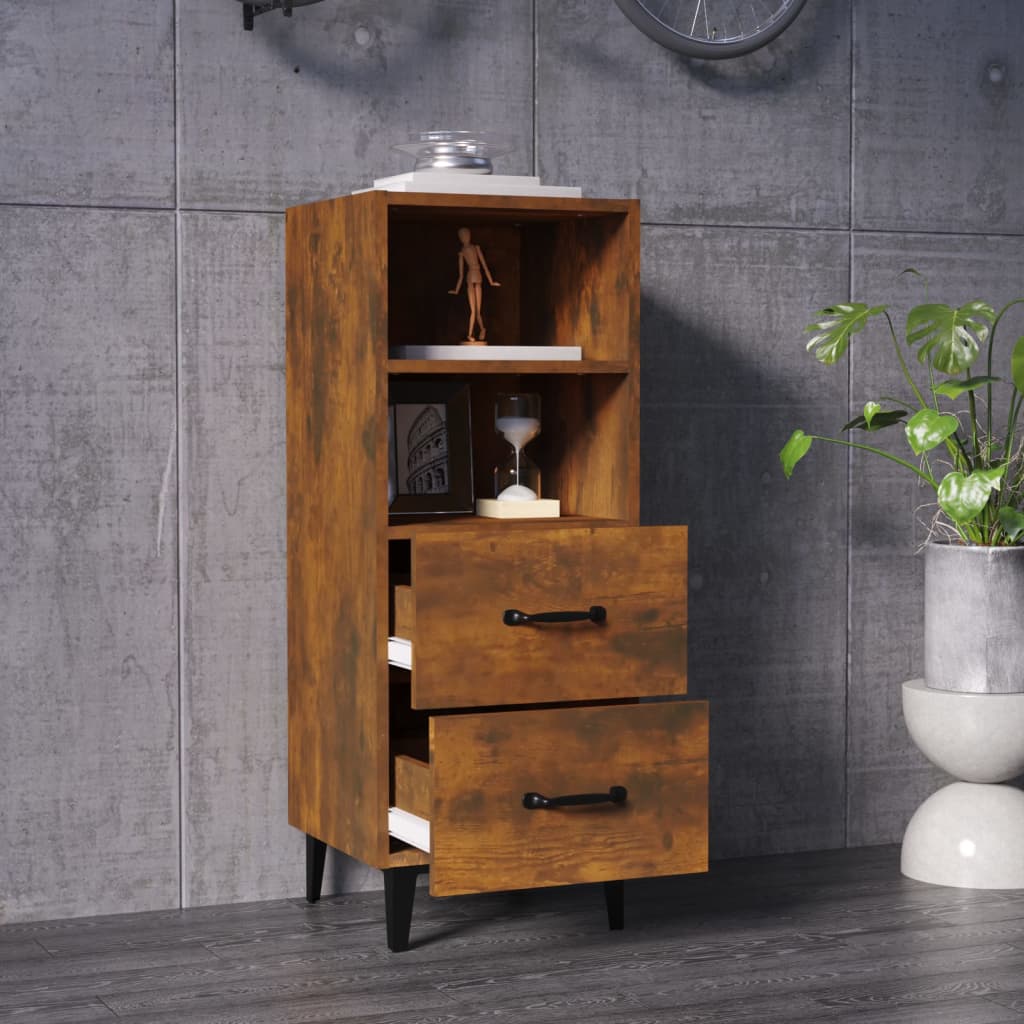 vidaXL Commode Chêne fumé 34,5x34x90 cm Bois d'ingénierie