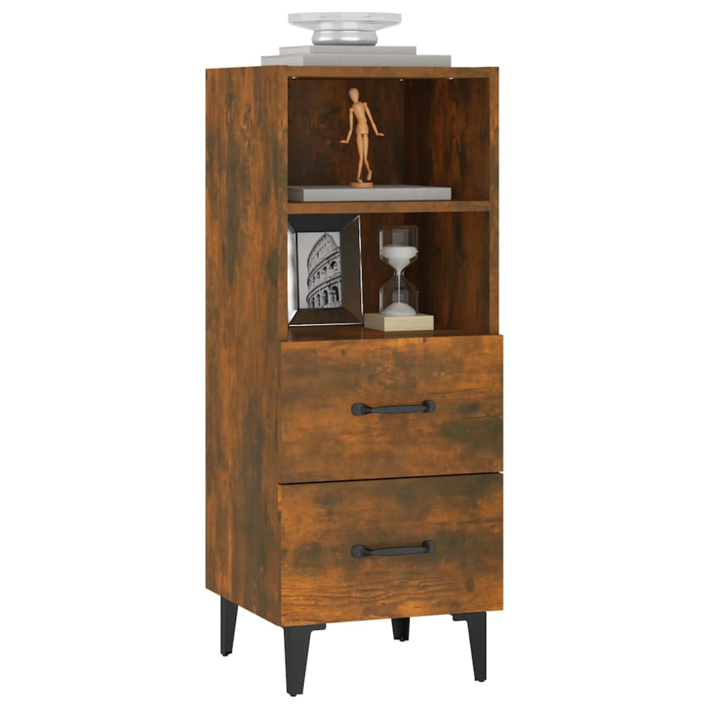 vidaXL Commode Chêne fumé 34,5x34x90 cm Bois d'ingénierie